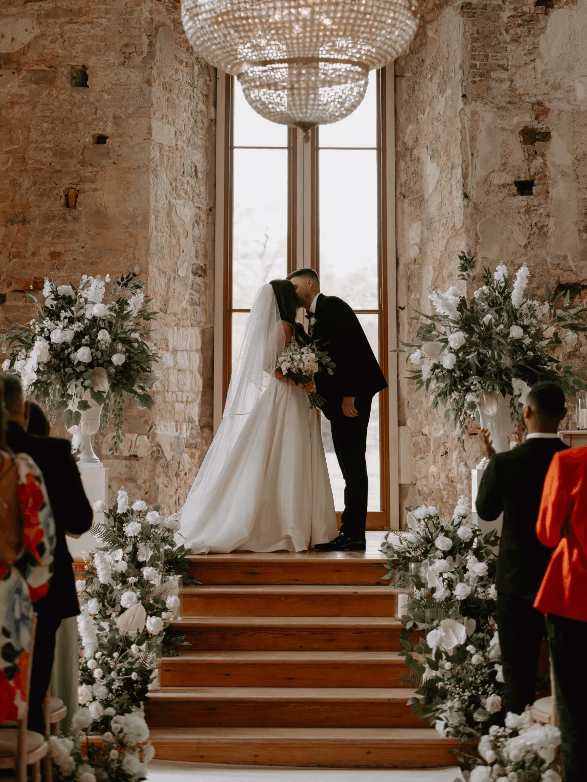 Large Urns on Plinths styled at a wedding
